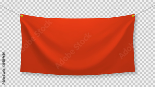 Red fabric banner with folds and shadow