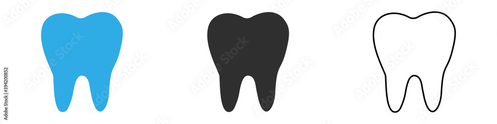 Tooth icon. Blue, black, gray, line isolated on white background. Medical sign. Dentistry Tooth icon. Blue, black, gray, line isolated on white background. Medical sign. Dentistry