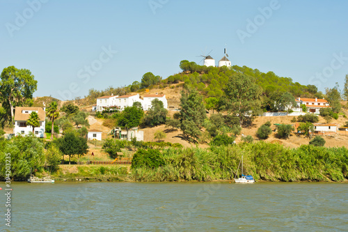 Alcoutim, river Guadiana and Sanlucar de Guadiana on the Portuguese Spanish border