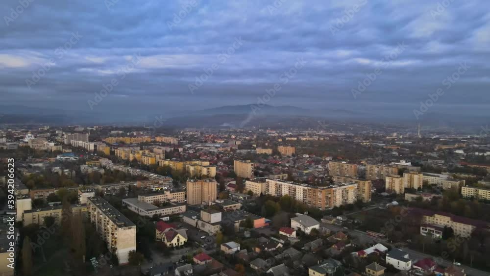 View of the city from the mountain of the Uzhhorod Castle, Zakarpattya Ukraine of the foggy during sunrise view View of the city from the mountain of the Uzhhorod Castle, Zakarpattya Ukraine of the foggy during sunrise view