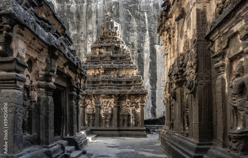 Kailasanatha is a rocky Hindu temple, is the central structure of the complex of cave temples in Ellora. photo