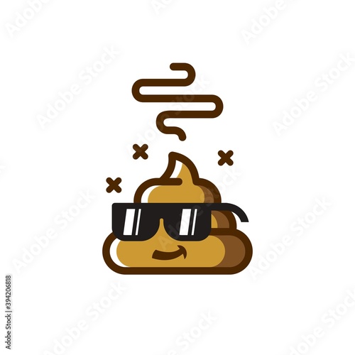 Cool shit vector icon illustration design logo, Poop wearing black glasses mascot cartoon character design.