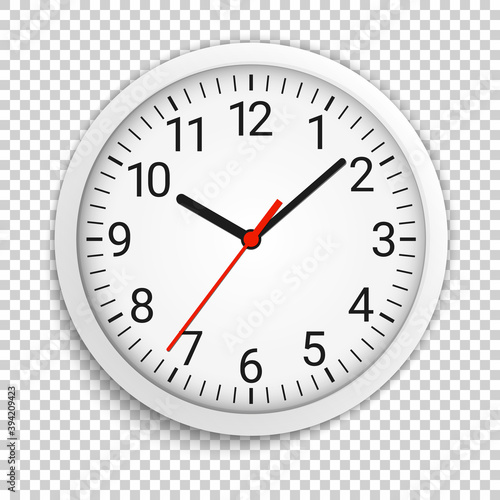 Wall clock vector illustration. Isolated template closeup on transparent background.
