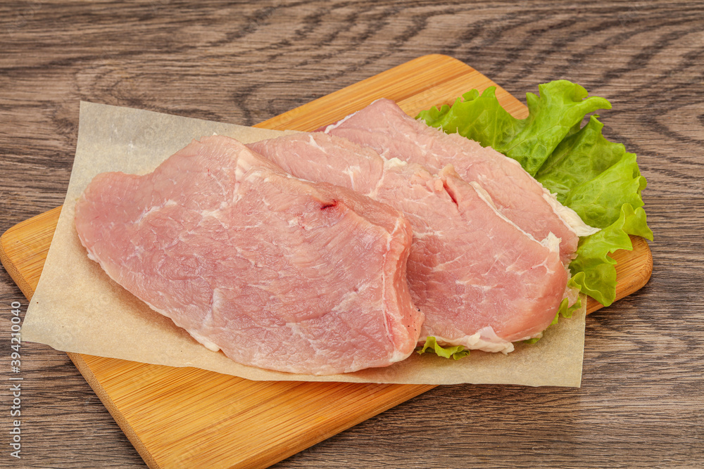 Raw pork steak for cooking