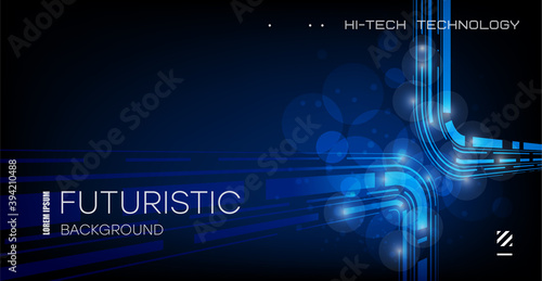 Abstract technological background. Futuristic illustration of high computer and communication technologies on a blue background. High tech digital technology, global social media concept.