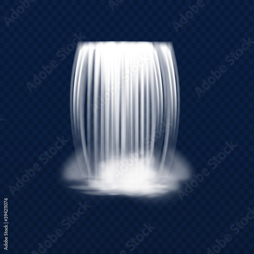 Falling transparent waterfall or river.Vector realistic illustration.