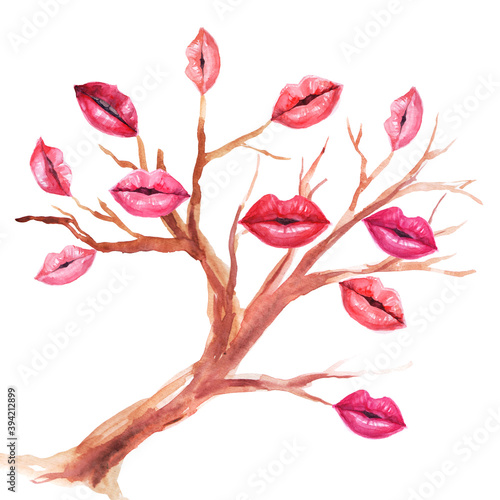 Watercolor tree with kisses.