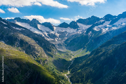Gorgeous nature of the rainbach Valley in summer. It is a valley of the austrian Alps, of richterspitze and reichenspitze and zillerspitze on glacier rainbachkees, Hohe Tauern Austrian Alps, Europe