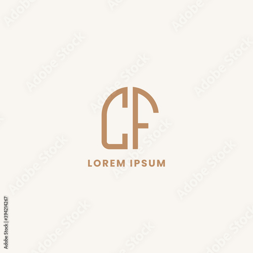 Simple, minimalist, and elegan geometric letter CF monogram logo with rounded style