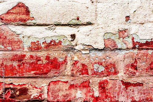 Texture of a brick wall with cracks and scratches which can be used as a background © chernikovatv