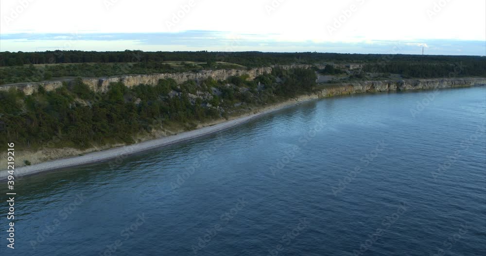 Aerial, Eroding limestone coastal landscape at island of Gotland, Sweden Aerial, Eroding limestone coastal landscape at island of Gotland, Sweden