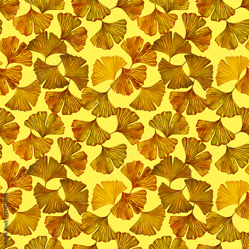 Ginkgo leaves on floor seamless pattern.