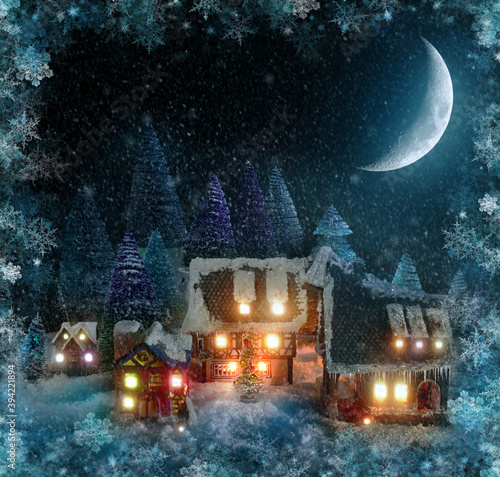 Holiday winter night in the village