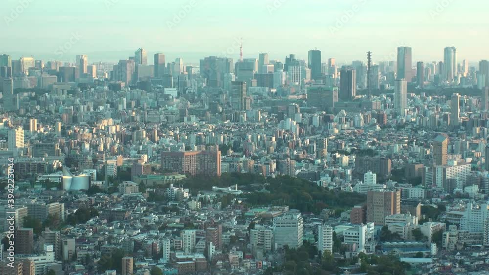 TOKYO, JAPAN : Aerial high angle sunset CITYSCAPE of TOKYO. View of buildings around Shinjuku and Minato ward. Japanese urban metropolis concept. Long time lapse zoom out shot dusk to night. TOKYO, JAPAN : Aerial high angle sunset CITYSCAPE of TOKYO. View of buildings around Shinjuku and Minato ward. Japanese urban metropolis concept. Long time lapse zoom out shot dusk to night.