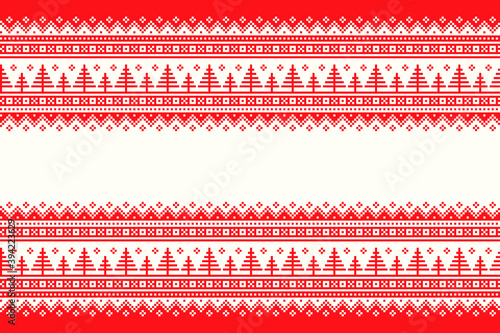 Christmas Holiday Seamless Pixel Pattern. Traditional Christmas Trees Striped Ornament. Vector Seamless Background for the Greeting Text or Logo.