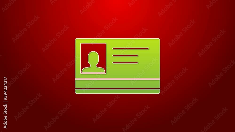 Green line Identification badge icon isolated on red background. It can ...