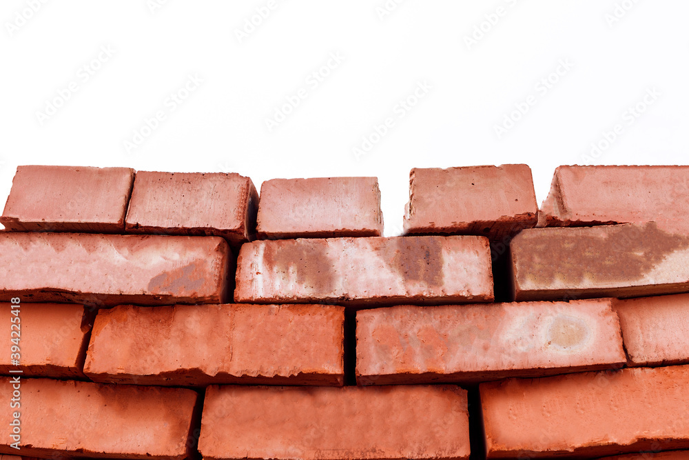 Pile of bricks on a white background