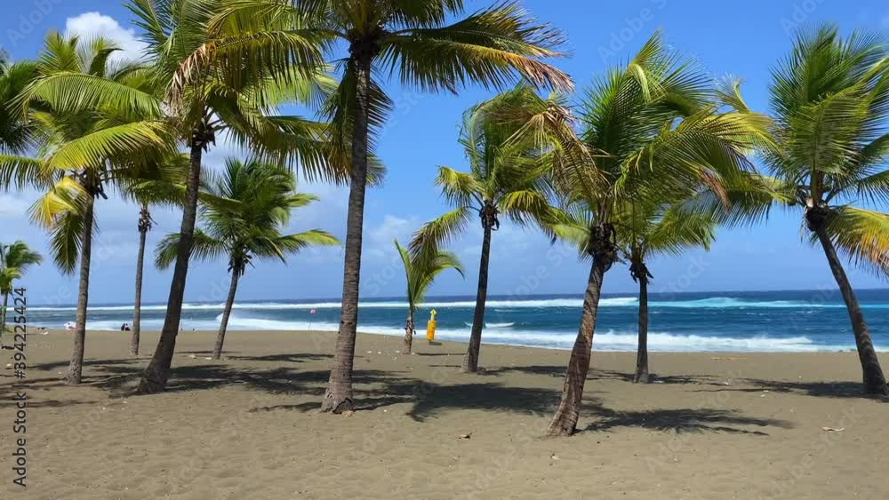 Etang-Sale beach on Reunion Island with its characteristic black sand and the waves of the Indian Ocean Etang-Sale beach on Reunion Island with its characteristic black sand and the waves of the Indian Ocean