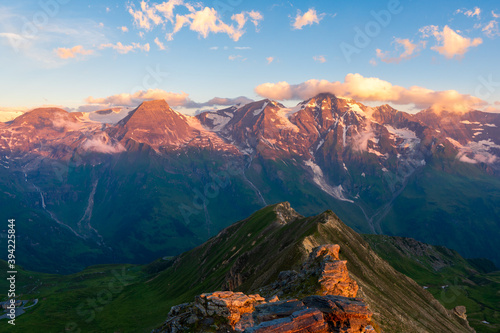 Dramatic view of high ridge. Location Grossglockner high alpine road, Austria, Europe. National park in Tyrol. Drone photography. Famous european travel destination. Discover the beauty of earth. © Martin