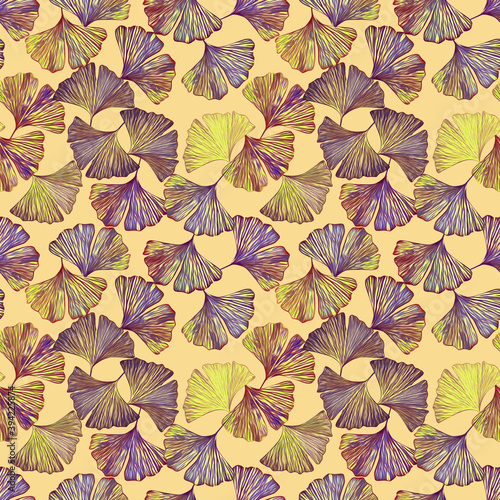 Ginkgo leaves on floor seamless pattern.