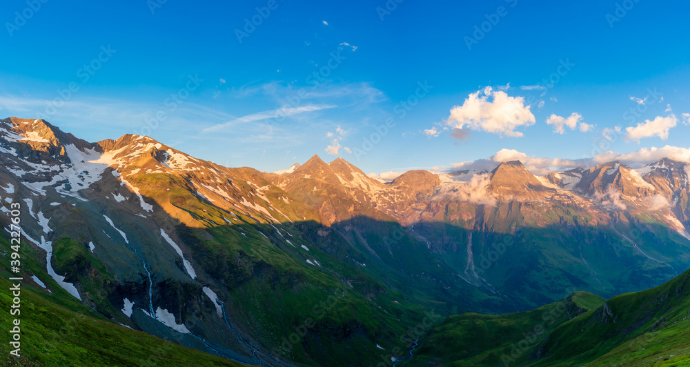 Dramatic view of high ridge. Location Grossglockner high alpine road, Austria, Europe. National park in Tyrol. Drone photography. Famous european travel destination. Discover the beauty of earth.
