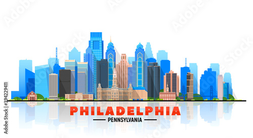 Philadelphia ( Pennsylvania USA ) skyline with panorama in white background. Vector Illustration. Business travel and tourism concept with modern buildings. Image for presentation, banner, web site.