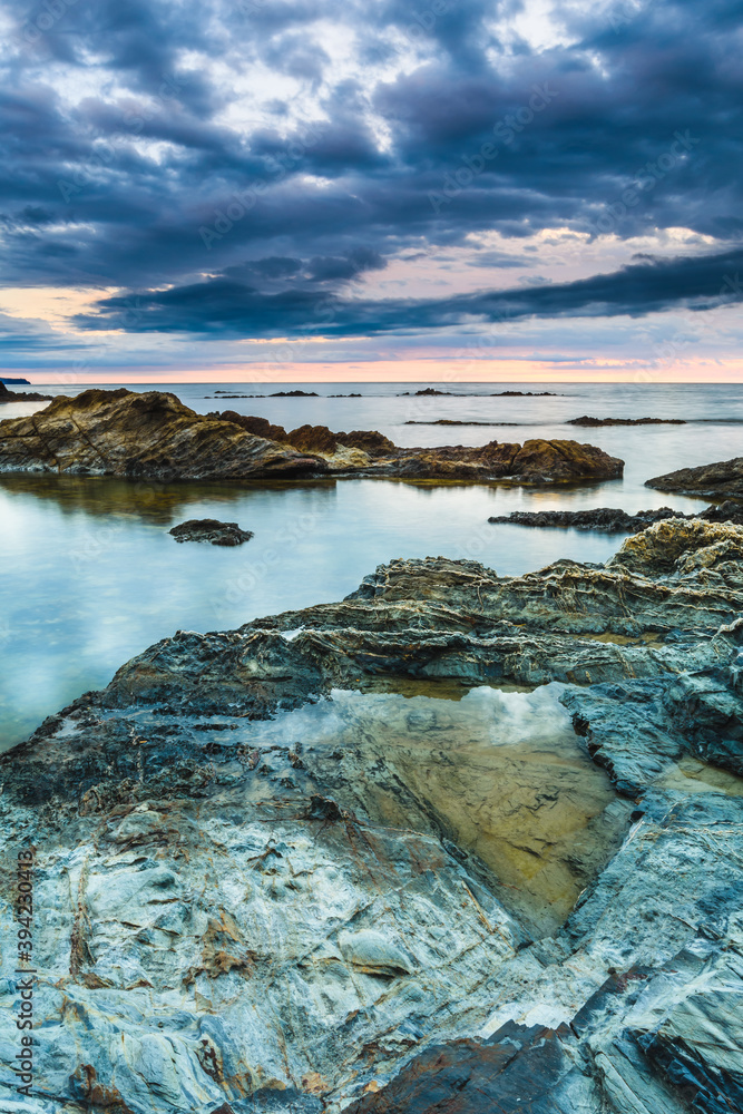 Sunrise on a rocky seaside