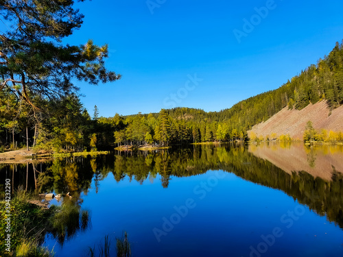 reflection of the sky and trees in blue lake - Str  msdammen