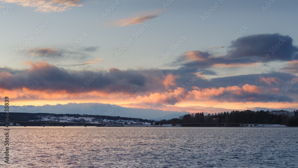 Sunset over Lake Storsjon in Ostersund