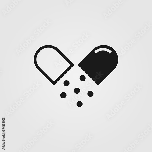 Open drug capsule icon. Pill, medicine symbol for healthcare related web site, app, logo and UI design.
