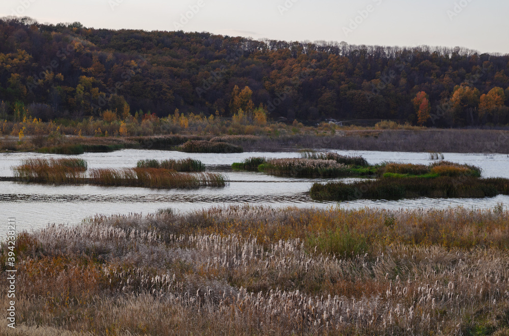 Kursk reservoir lake in autumn