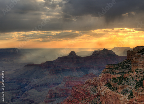 View To The Sunset At Cape Royal Grand Canyon National Park North Rim On A Hot Sunny Summer Day With A Clear Blue Sky And A Few Clouds