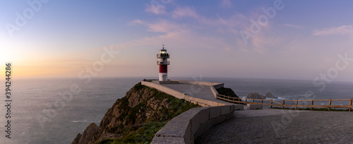 panorama of the Cabo Ortegal lighthouse on the coast of Galicia at sunset