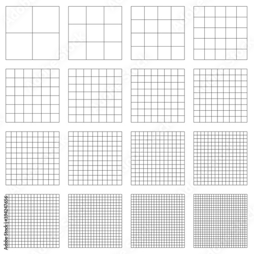 Squares grid, mesh, Graph, Plotting paper pattern, Regular Lattice, grate-grating, trellis and grill with thin lines (Set)