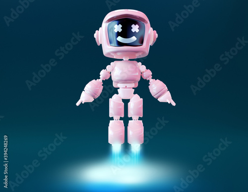 pink toy robot with smile face emoticon- 3d rendering