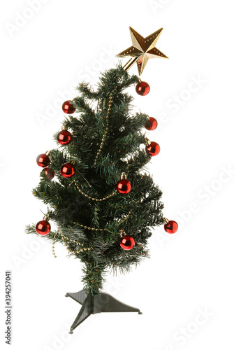 Obraz na płótnie Table top plastic Christmas tree isolated on whie w salonie