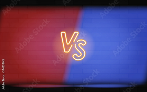 Neon frames for versus battle, sports and fight competition. Concept in neon style for two fighters. Vector