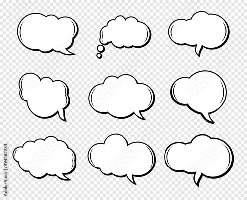 A set of comic speech balloons on transparent background. Vector Illustration.
