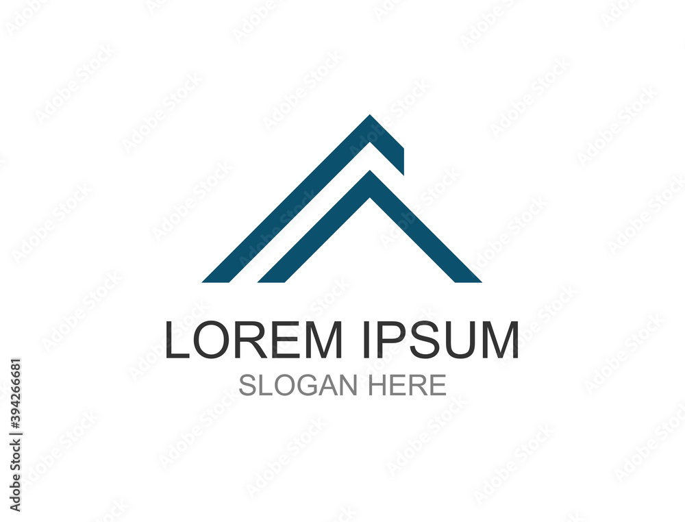 The logo is a blue triangular roof The logo is a blue triangular roof