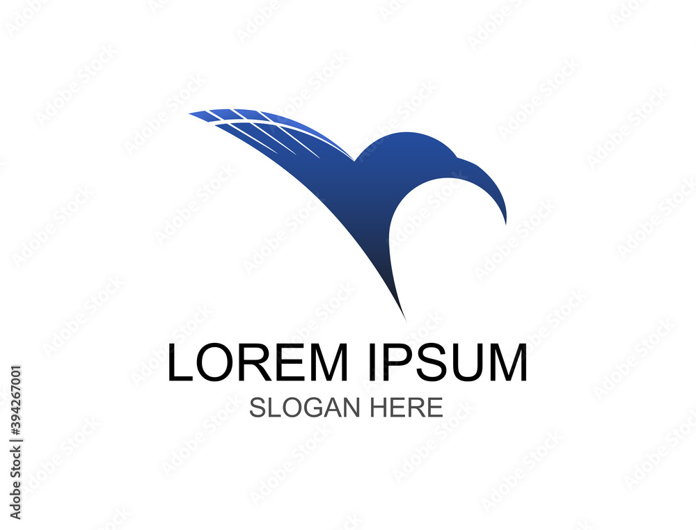 Fototapeta premium The logo is a honey bird with blue to dark gradations flying looking for honey