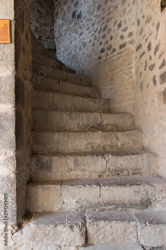Old stone stairs of medieval Caravanserai in Sheki city of Azerbaijan. UP