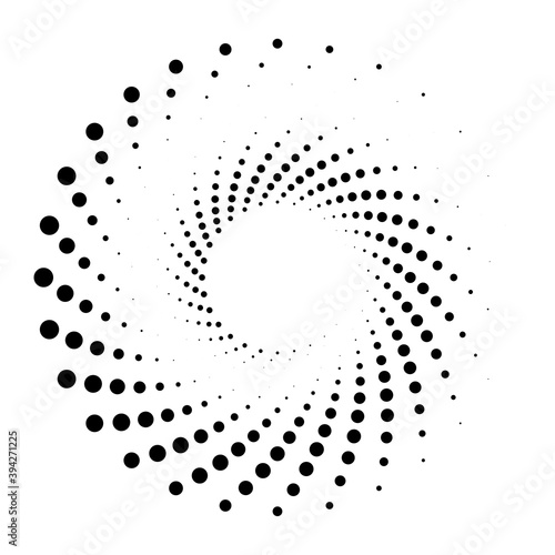 Dots, dotted circular spiral. Swirl, twirl of circles. Stippling, pointillist design. Speckles, flecks vector illustration