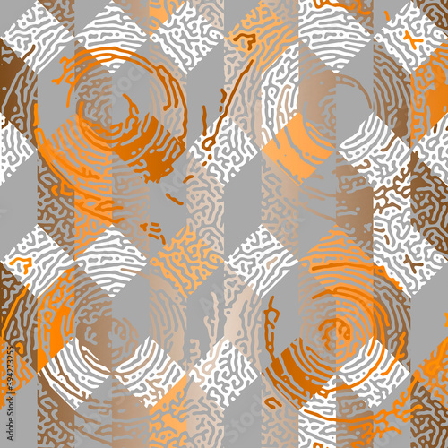 Seamless abstract pattern of rhombuses and organic diffuse texture. Template for printing on packaging, fabric.