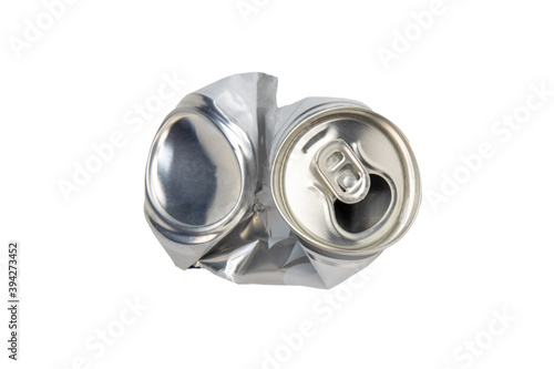 Compressed aluminum can isolated on a white background