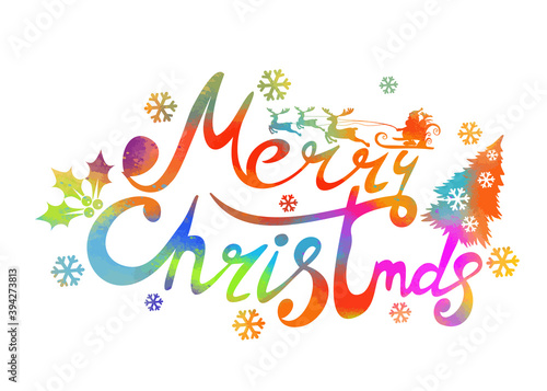 Text multi-colored Merry Christmas. Vector illustration