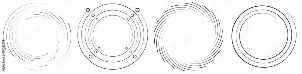 Spiral, swirl, twirl element set. Rotating circular shape Vector Illustration