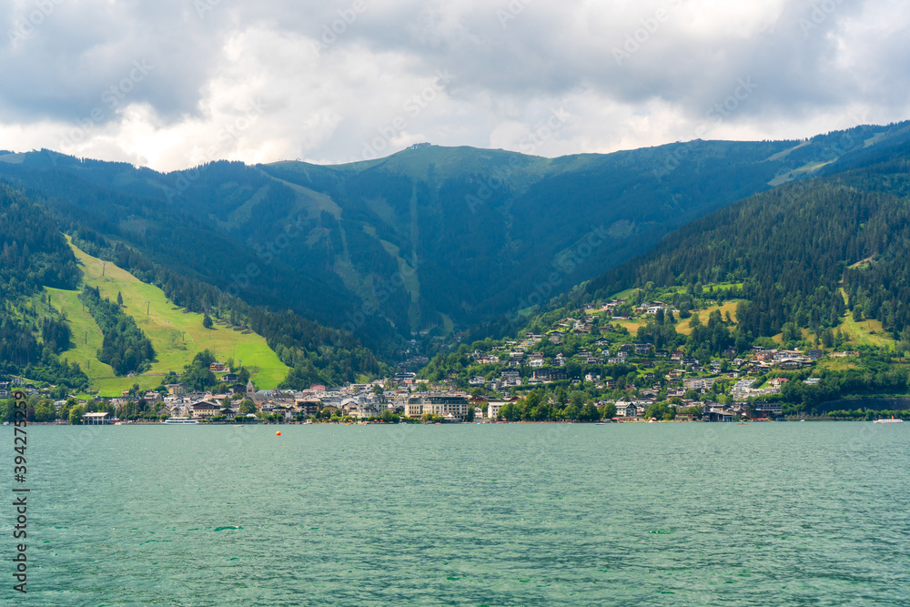 Beautiful view of the city of Zell am See with Zeller Lake in Salzburg, Salzburger Land, Austria
