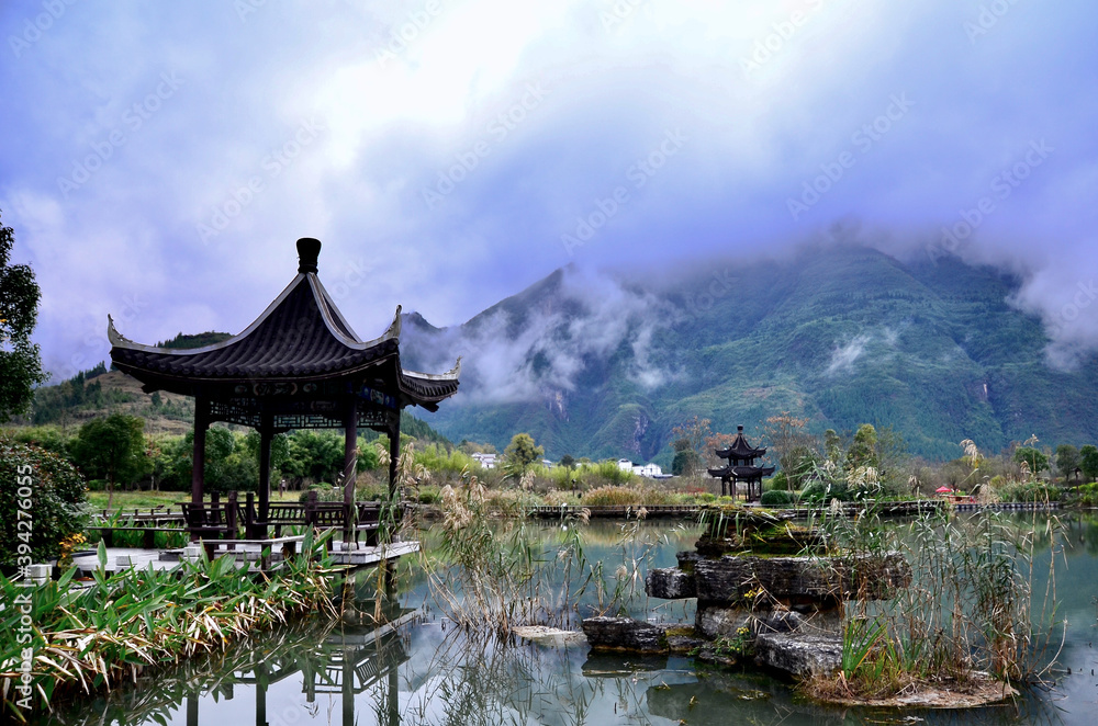 Chinese Pavilion in Jiangkou Wetland Park, Guizhou, China Chinese Pavilion in Jiangkou Wetland Park, Guizhou, China