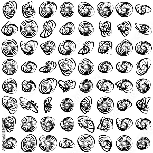 Spiral, swirl, twirl element set. Abstract vector