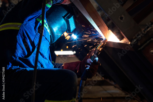 Gas metal arc welding. It is a welding process which joins metals by heating the metals to their melting point with an electric arc and arc is struck between a continuous, consumable electrode wire. © Funtay